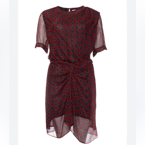 ISABEL MARANT TOILE barden dots dress burgundy red silk chiffon dotted open back - Picture 3 of 9